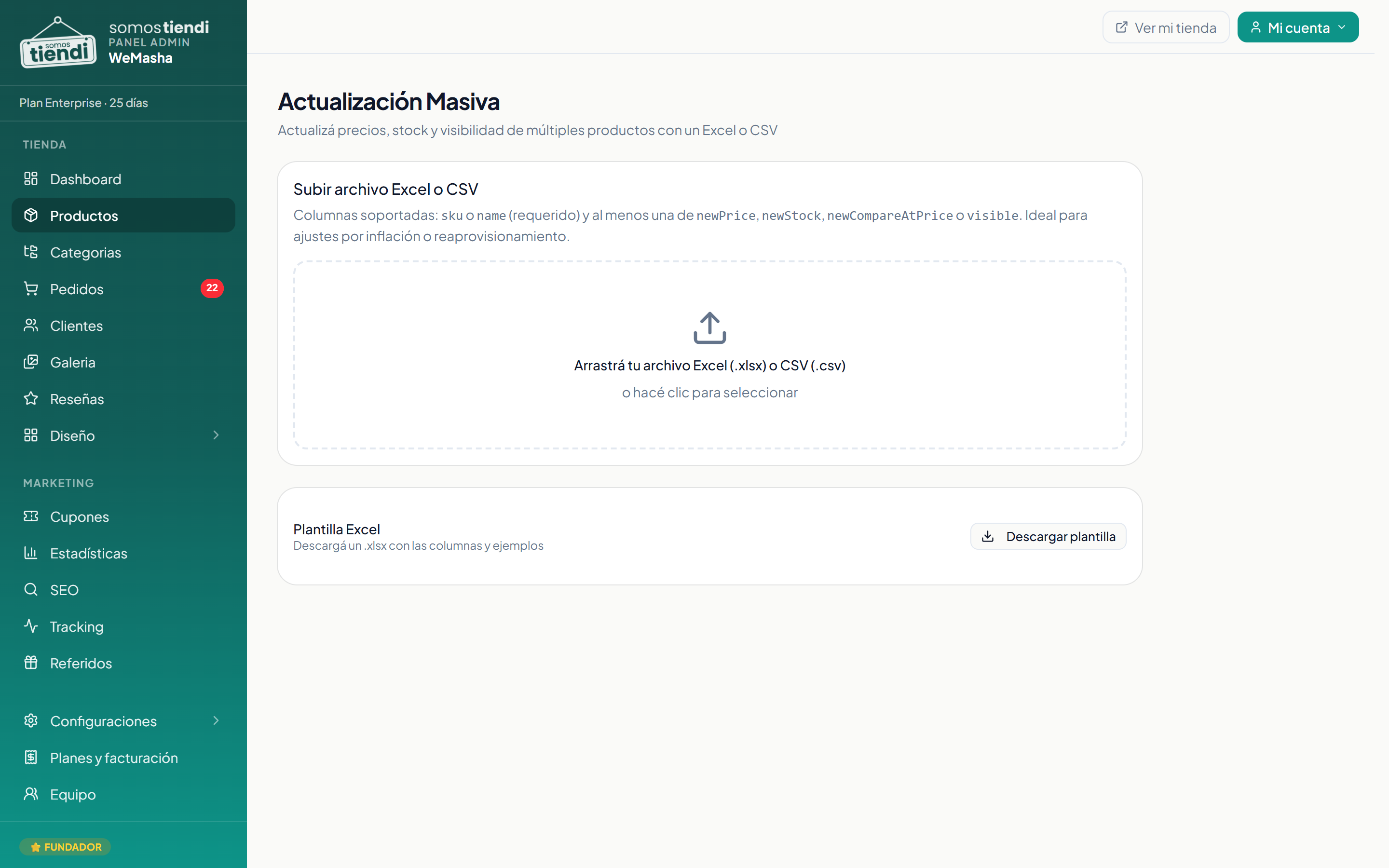 La actualización masiva de productos