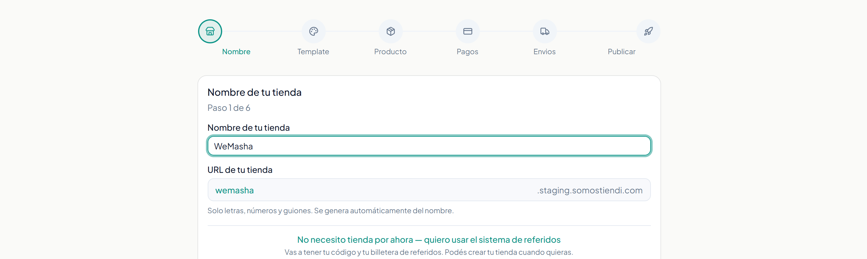 El primer paso del asistente de configuración