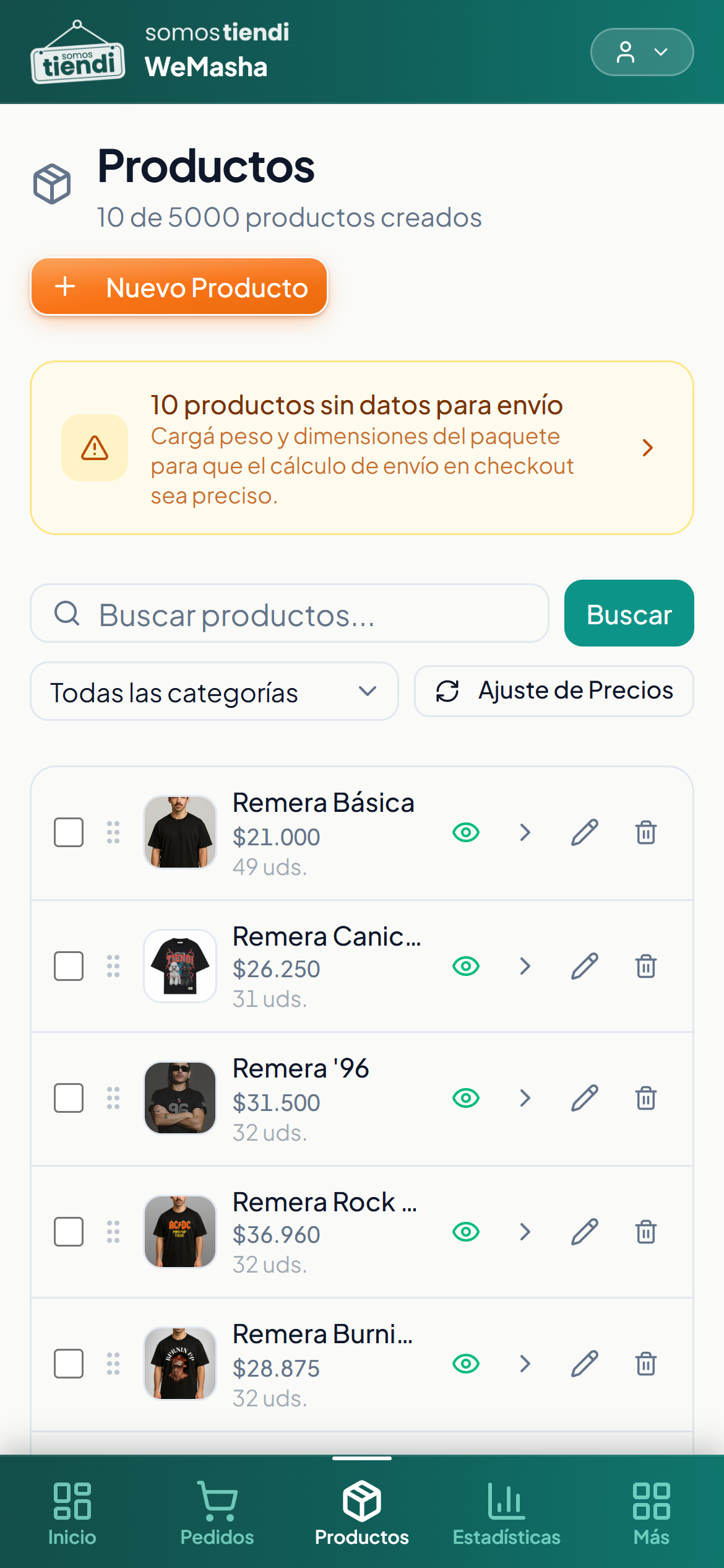 El catálogo de productos visto desde un celular