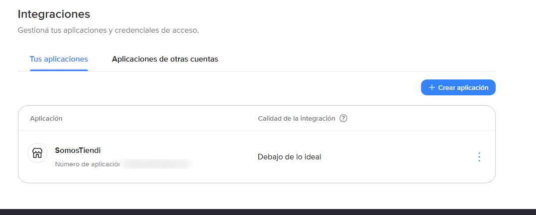 Tus aplicaciones, con el botón Crear aplicación
