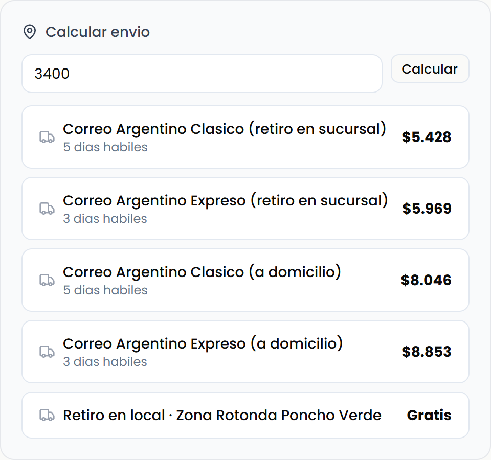 El calculador de envío en la ficha del producto