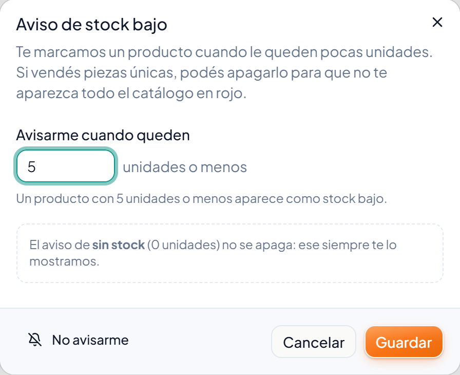 El diálogo para configurar o apagar el aviso
