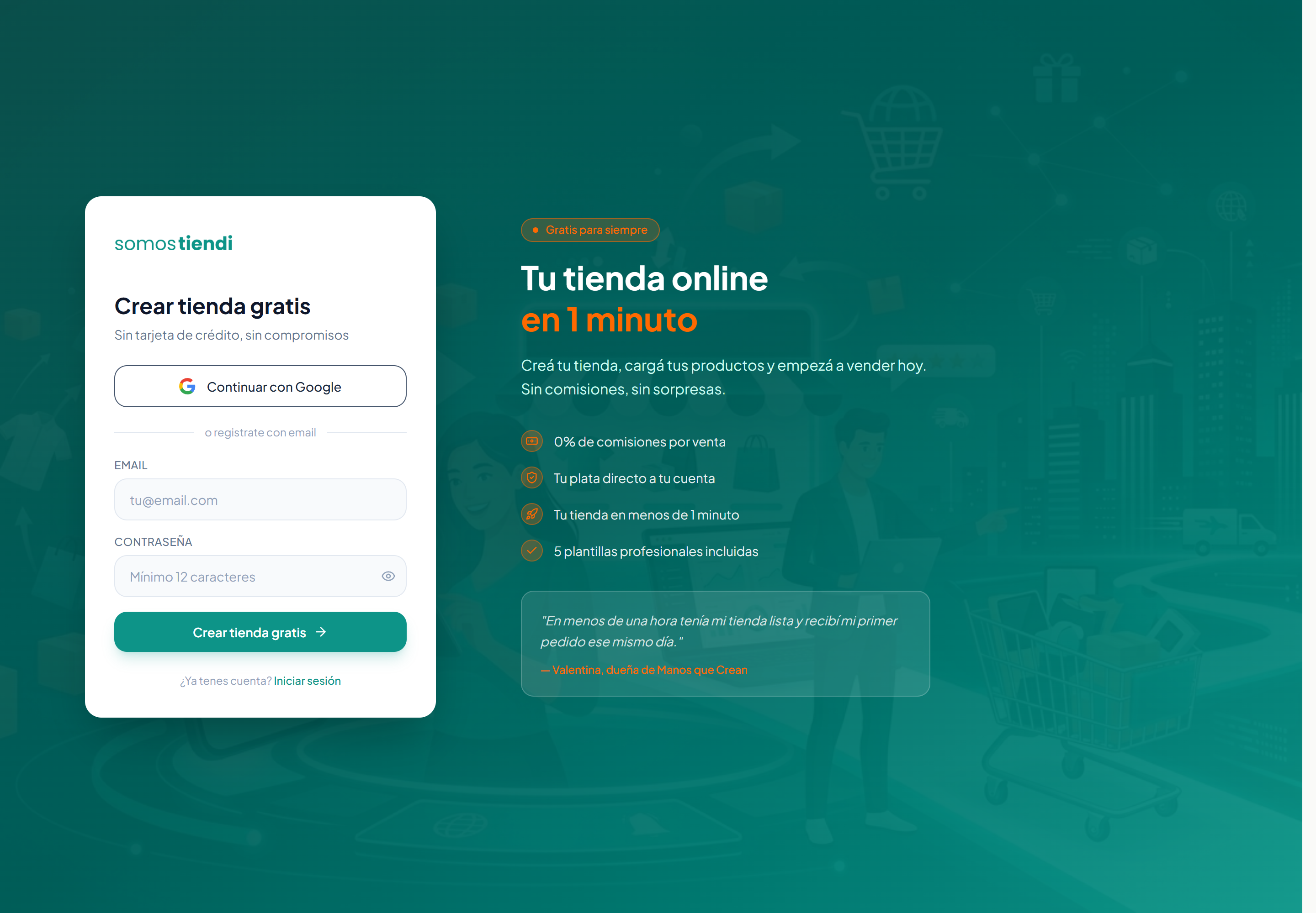 La pantalla para crear la cuenta