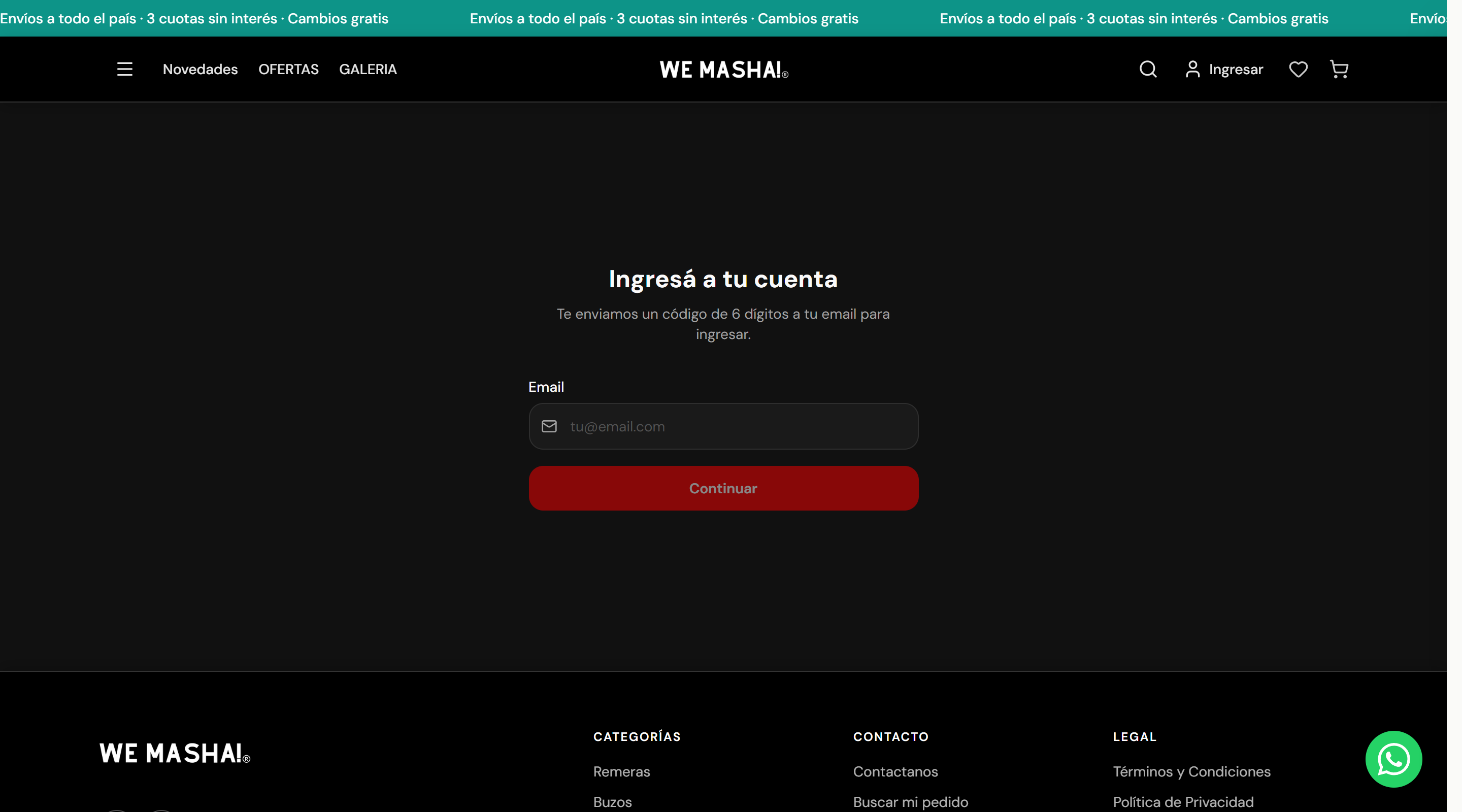 El ingreso a la cuenta de la tienda, con el código por mail