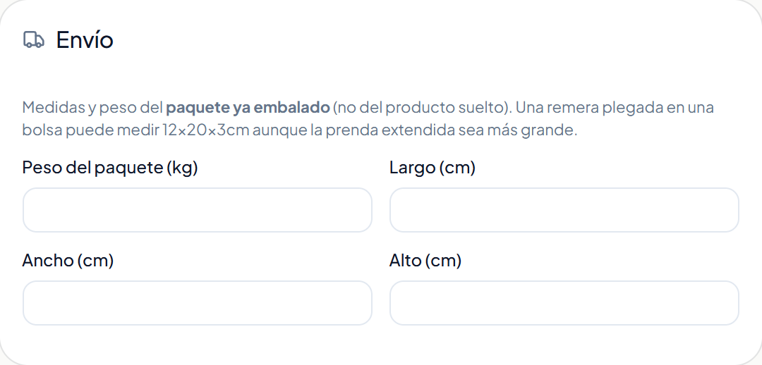 Dónde se cargan el peso y las medidas en la ficha