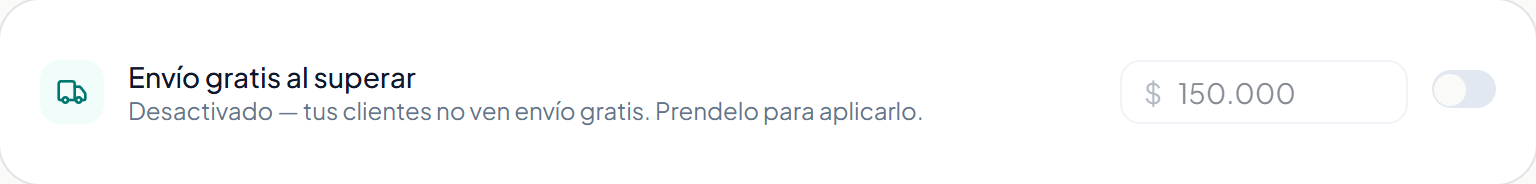 El umbral de envío gratis, arriba de todo