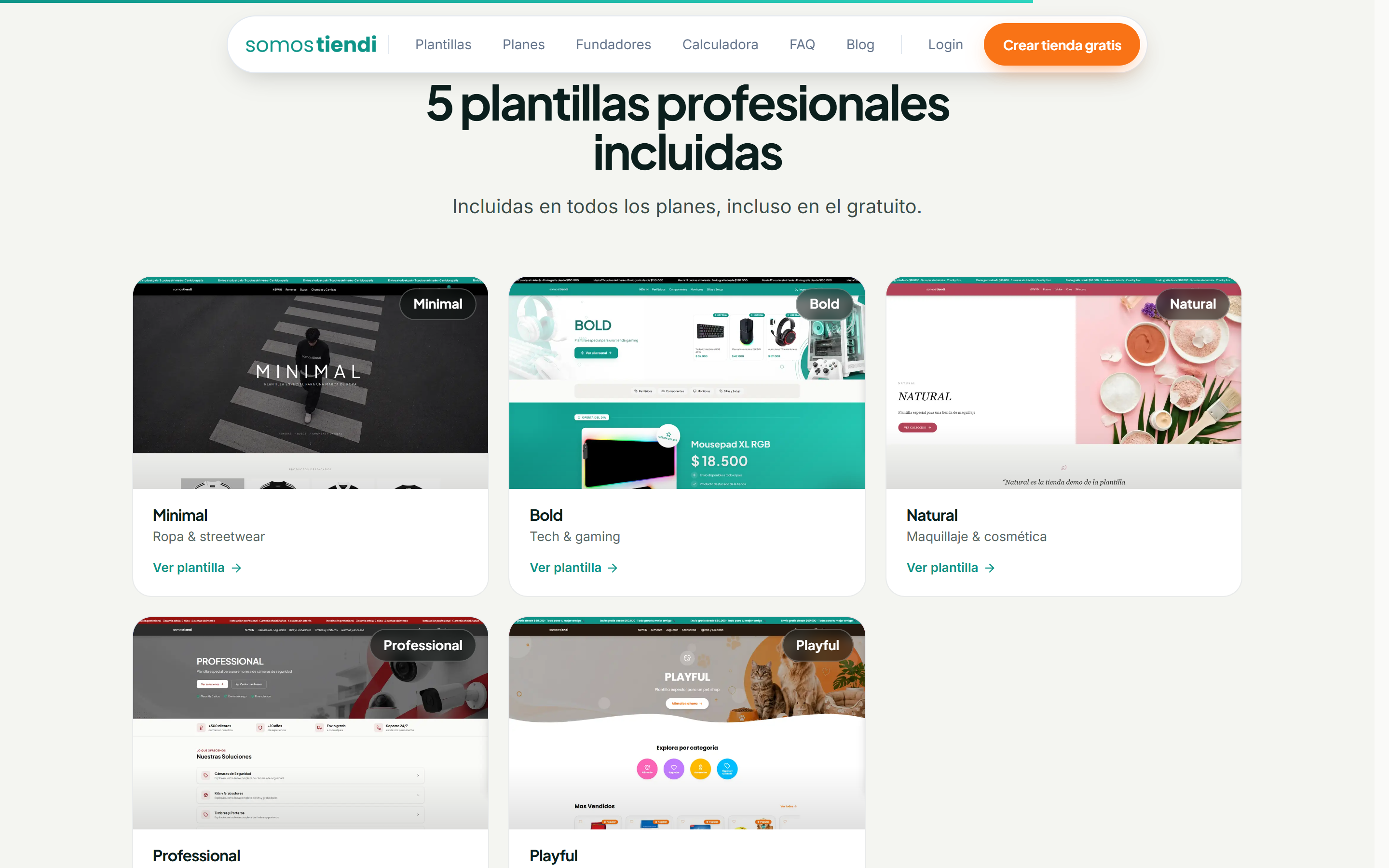 Las cinco plantillas, una al lado de la otra