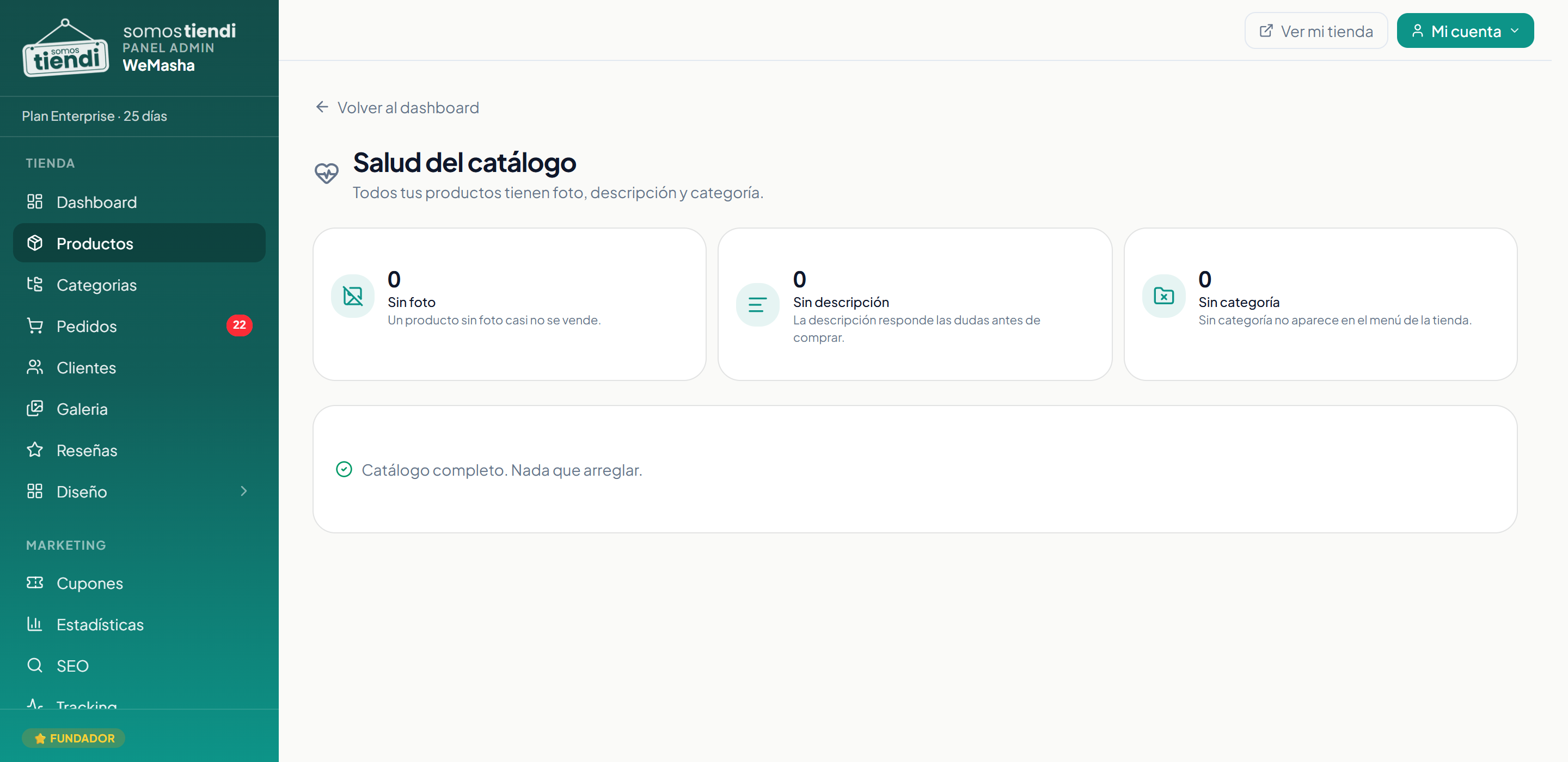 El acceso a la salud del catálogo desde el panel