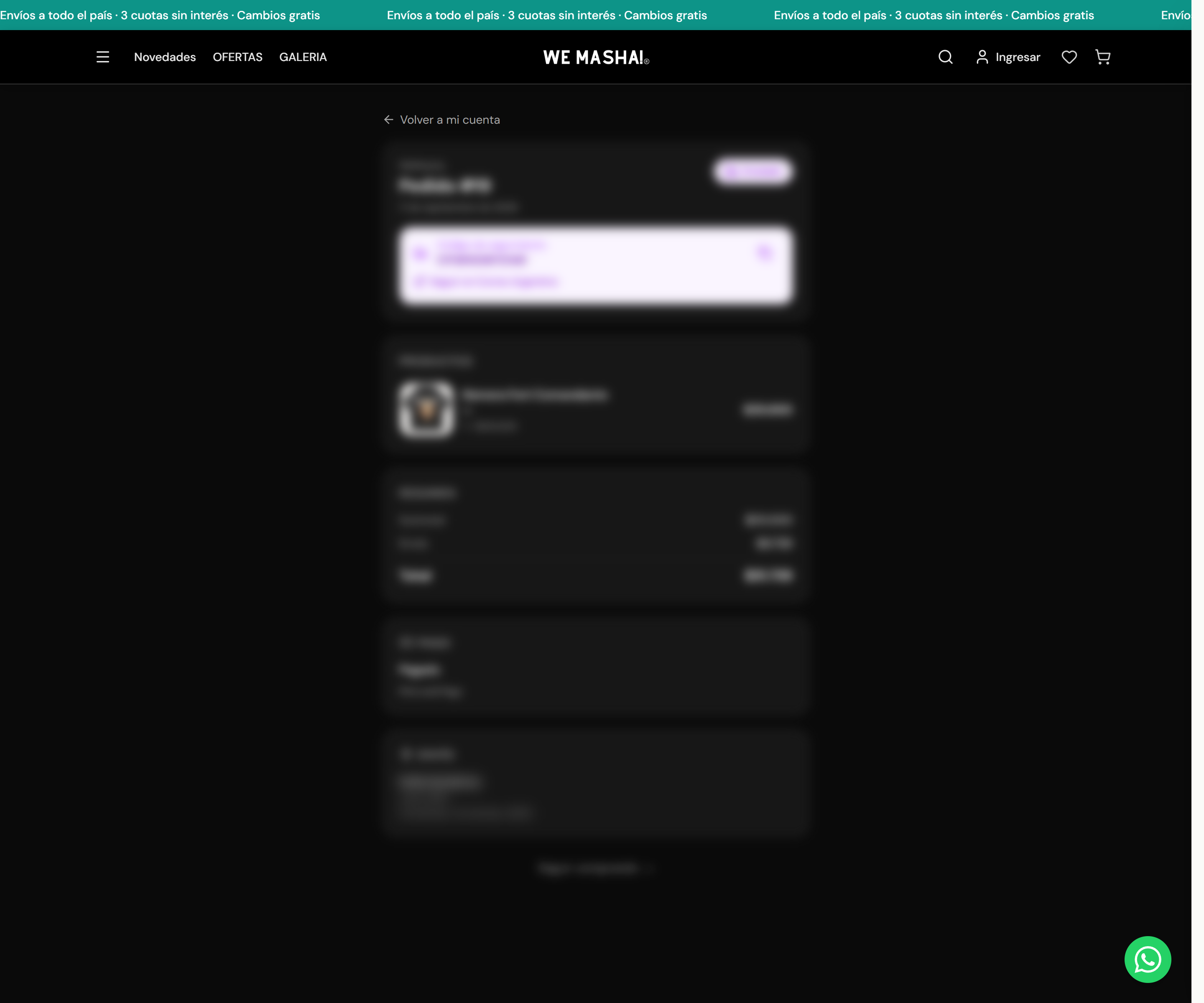 La pantalla de seguimiento, con el código del envío