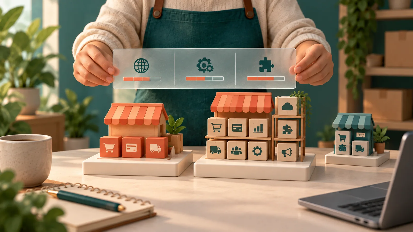 Una emprendedora compara sistemas modulares de tienda de distinto alcance