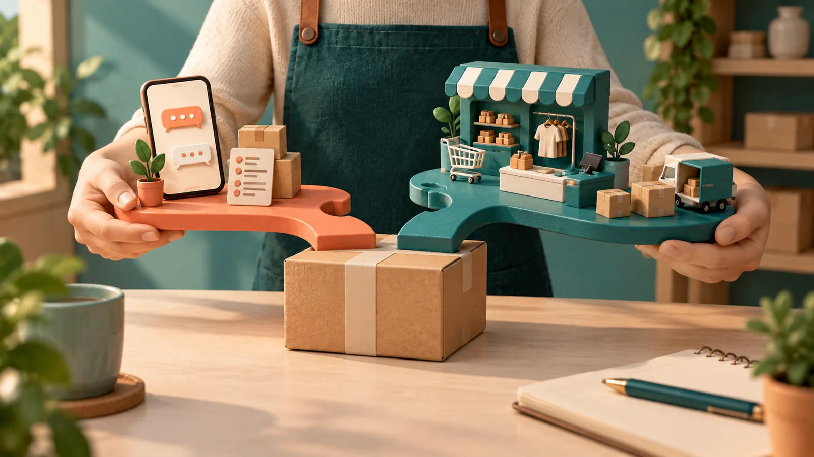 Dos piezas comparan un flujo simple de pedidos con una tienda online completa